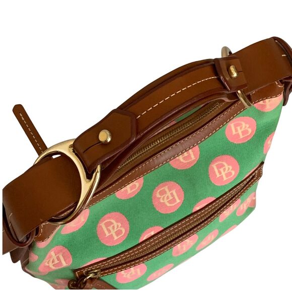 Dooney & Bourke Green and Pink Logo Polkadot Canvas Shoulder Bag - Picture 6 of 13